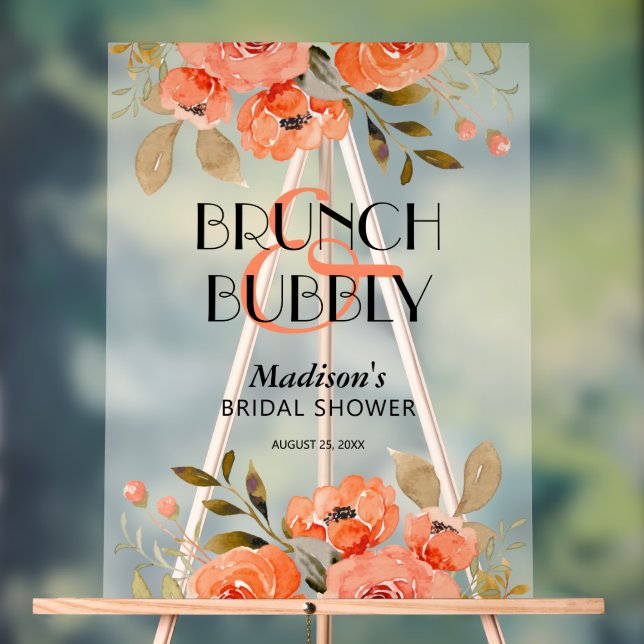Watercolor Floral Brunch & Bubbly Bridal Shower Acrylic Sign (Neutral)