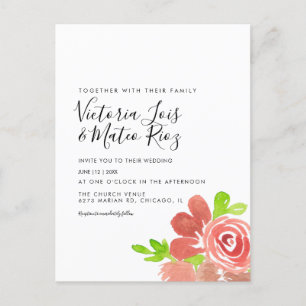 Watercolor Floral Bunch Blush Pink Wedding Postcard