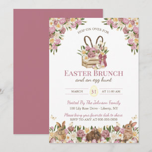 Watercolor Floral Bunnies Easter Sunday Brunch Invitation