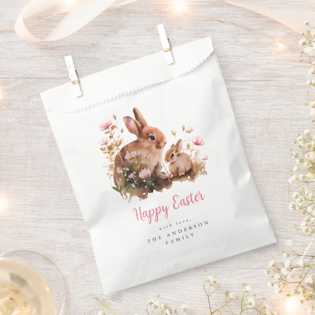 Watercolor Floral Bunny Easter Favour Bag (Clipped)