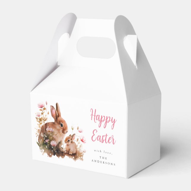 Watercolor Floral Bunny Easter Favour Box (Front Side)