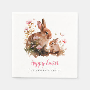 Watercolor Floral Bunny Easter Napkin