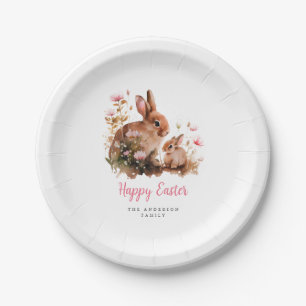 Watercolor Floral Bunny Easter Paper Plate