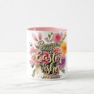 Watercolor Floral Bunny Kisses Easter Wishes Mug