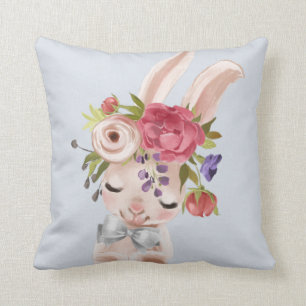 Watercolor Floral Bunny Rabbit Easter Cushion