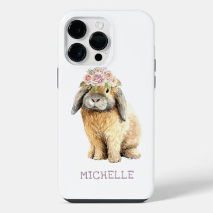 Watercolor Floral Bunny Rabbit Personalised Name iPhone 14 Pro Max Case