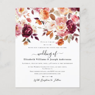 Watercolor Floral Burgundy Blush bouquets wedding Flyer