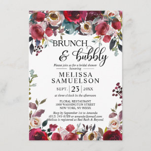 Watercolor Floral Burgundy Brunch Bridal Shower Invitation