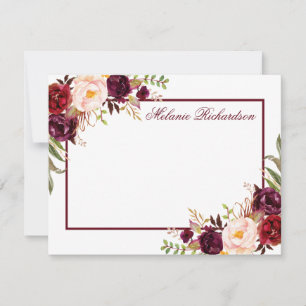 Watercolor Floral Burgundy Frame Personalised Card