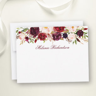 Watercolor Floral Burgundy Personalised Card