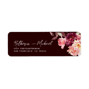 Watercolor Floral Burgundy Wedding Address Return Address Label