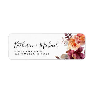 Watercolor Floral Burgundy Wedding Address Return Address Label