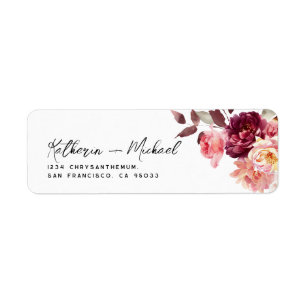 Watercolor Floral Burgundy Wedding Address Return Address Label