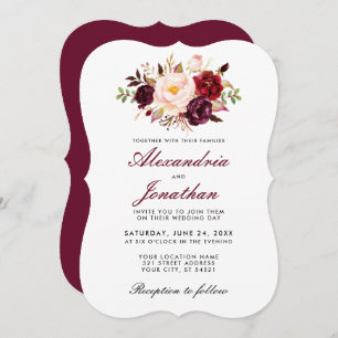 Watercolor Floral Burgundy Wedding BR Invitation