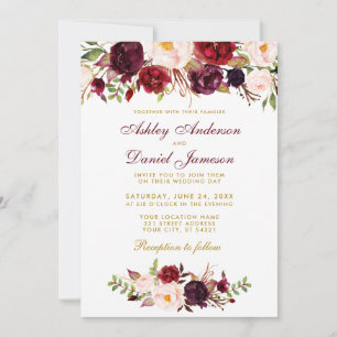 Watercolor Floral Burgundy Wedding Invitation BG