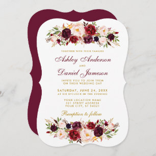 Watercolor Floral Burgundy Wedding Invitation BGB