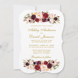 Watercolor Floral Burgundy Wedding Invitation BWG