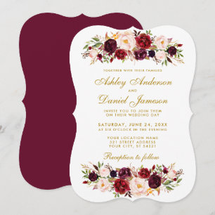 Watercolor Floral Burgundy Wedding Invitation GB