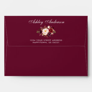 Watercolor Floral Burgundy Wedding Invitation Name Envelope