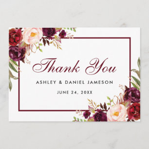 Watercolor Floral Burgundy Wedding Thank You B