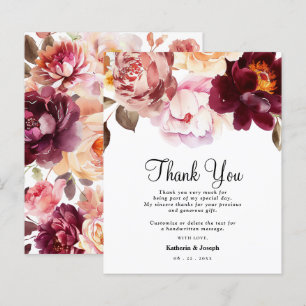 Watercolor Floral Burgundy Wedding Thank You Card