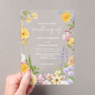 Watercolor floral butter yellow botanical Wedding Acrylic Invitations