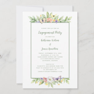Watercolor Floral Butterflies Engagement Party  Invitation