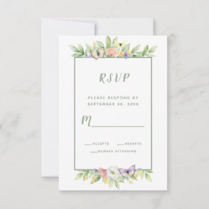 Watercolor Floral Butterflies Wedding Enclosure RSVP Card
