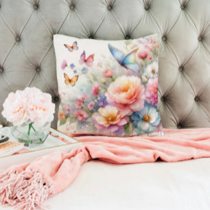 Watercolor Floral & Butterfly Dance Cushion