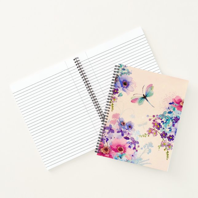 Watercolor Floral Butterfly Garden Glitter Notebook (Inside)