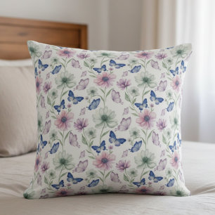 Watercolor Floral Butterfly Throw Pillow