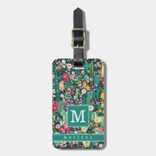 Watercolor Floral Cactus Luggage Tag