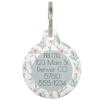 Watercolor Floral Cactus Patter Pet Name Tag
