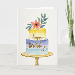 Watercolor Floral Cake Birthday Card