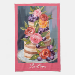 Watercolor Floral Cake – Elegant Design Tea Towel