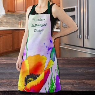 Watercolor Floral California Poppies Custom  Apron