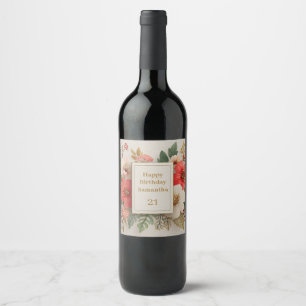 Watercolor Floral Card Design with Gold Glitter  Wine Label