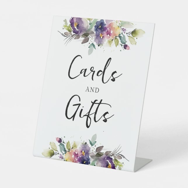 Watercolor Floral Card & Gifts Pedestal Sign (Front)