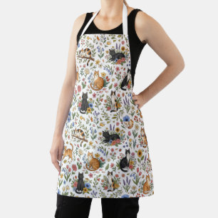 Watercolor Floral Cat Apron – Botanical Pattern