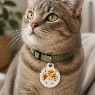 Watercolor Floral Cat ID Tag Stylish Indoor Cat