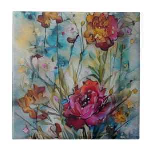 Watercolor Floral Ceramic Tile