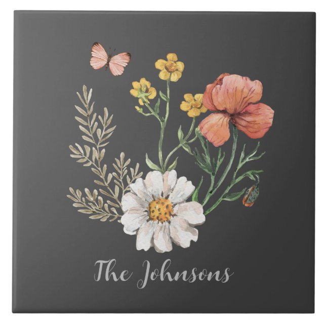 Watercolor Floral  Ceramic Tile (Front)