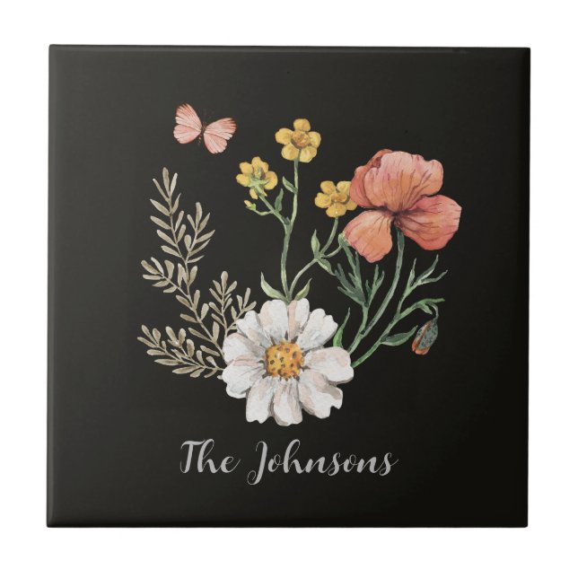 Watercolor Floral  Ceramic Tile (Front)