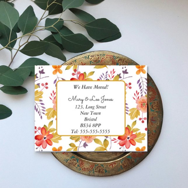 Watercolor Floral Change of Address in red orange  Announcement Postcard (Creator Uploaded)