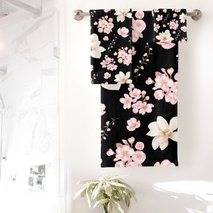Watercolor Floral Cherry Blossom floral pattern Bath Towel Set