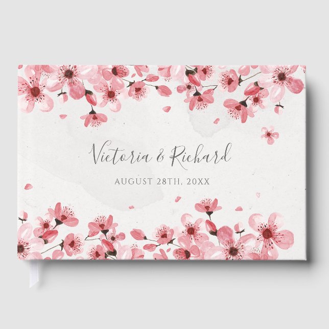 Watercolor Floral Cherry Blossom Wedding Guest Book (Front)