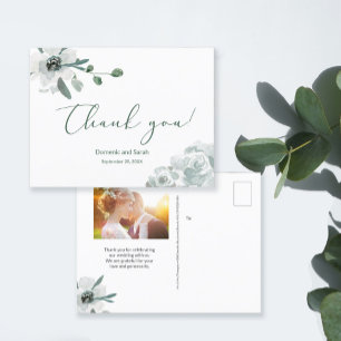 Watercolor floral Chic Script Wedding Photo Postcard