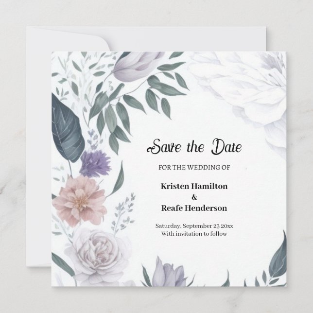 Watercolor Floral Chic Wedding Save The Date (Front)