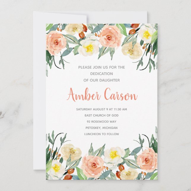 Watercolor Floral Child Dedication Invitation (Front)
