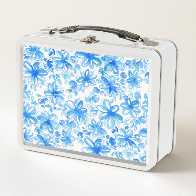 Watercolor Floral Chintz Cute Pattern Metal Lunch Box (Front)